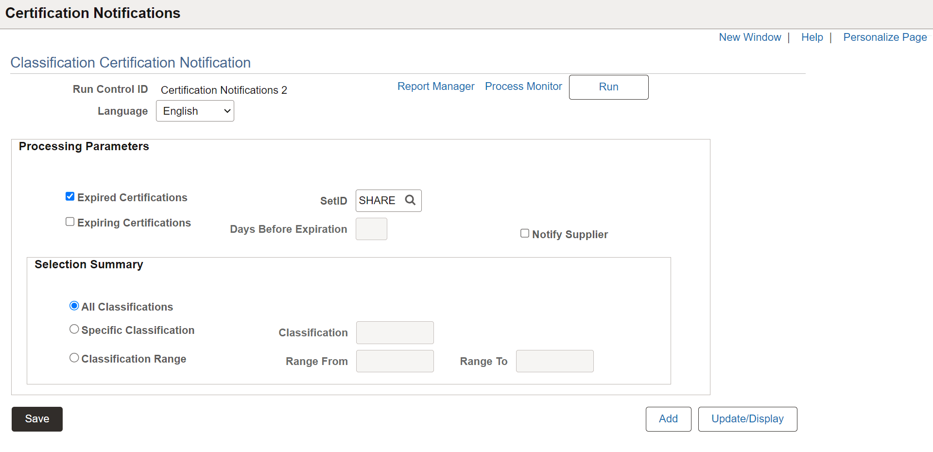 Certification Notifications page
