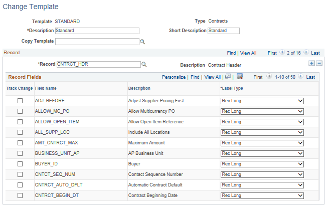 Change Template page