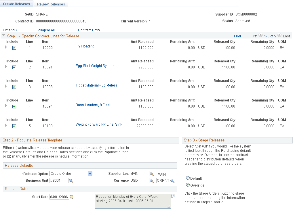 Create Releases page (1 of 2)