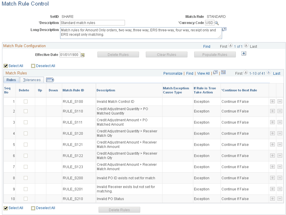 Match Rule Control page