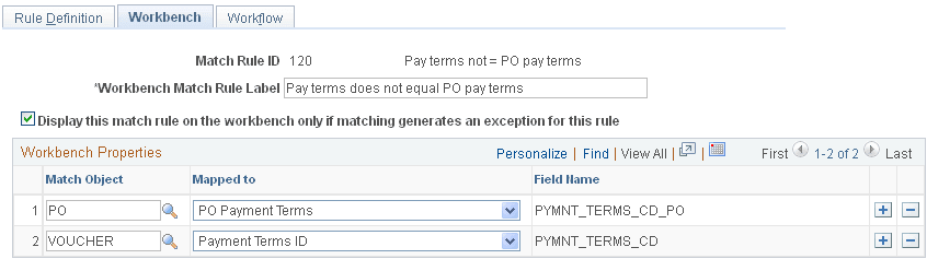 Match Rules - Workbench page