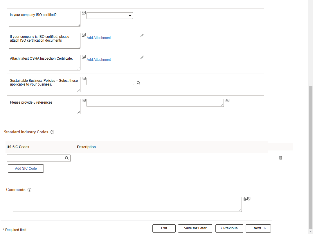 Online Registration Identifying Information page for a new bidder or new supplier (2 of 2)