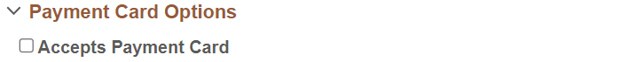 Payables Options page - Payment Card Options section