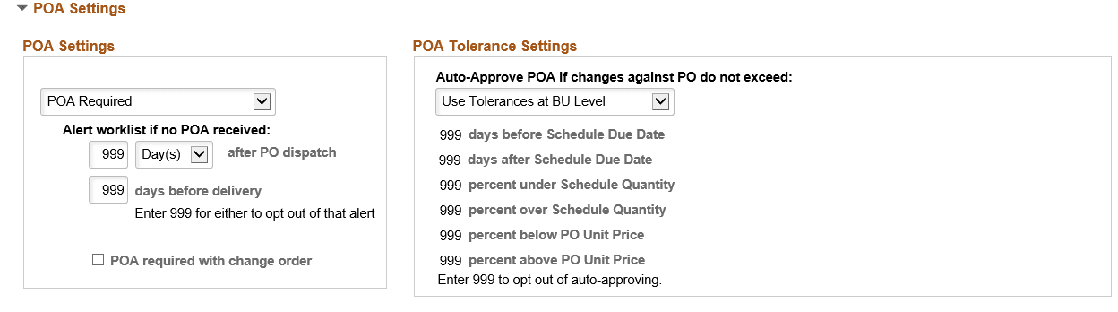 Procurement Options page - POA Settings section