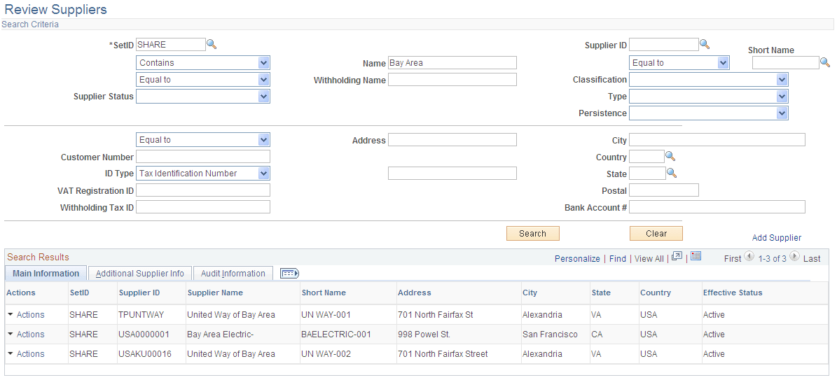 Review Suppliers page
