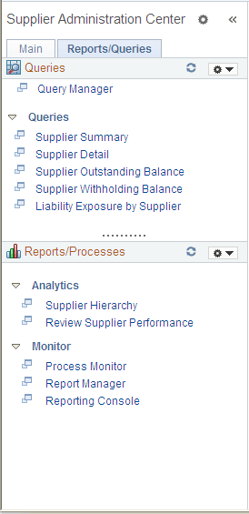 Supplier Administration Center - Queries and Reports/Processes pagelets