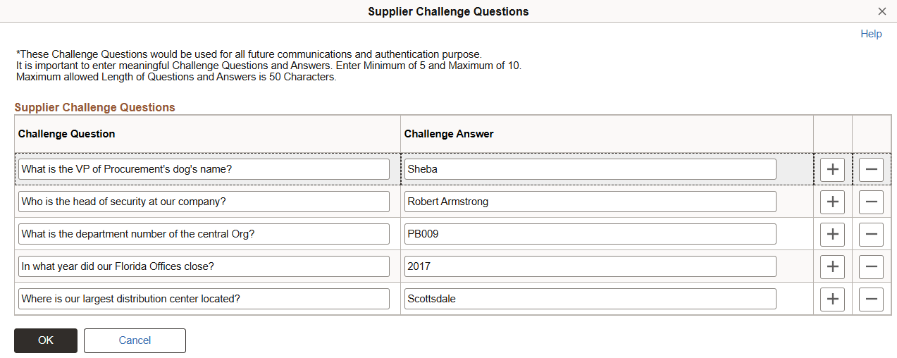 Supplier Challenge Questions page