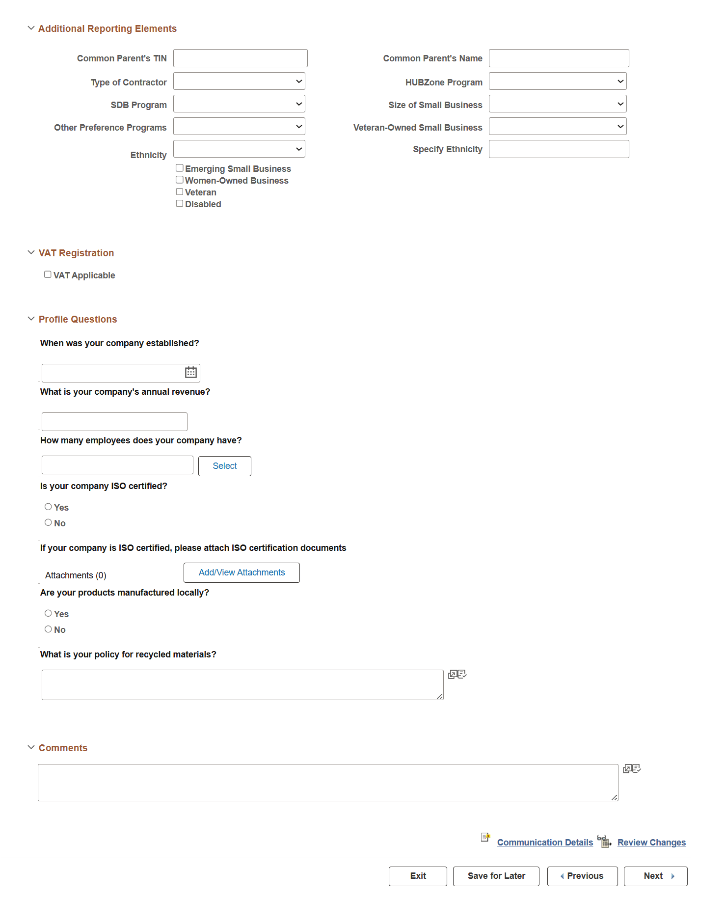 Supplier Change Request: Company Profile page (3 of 3)