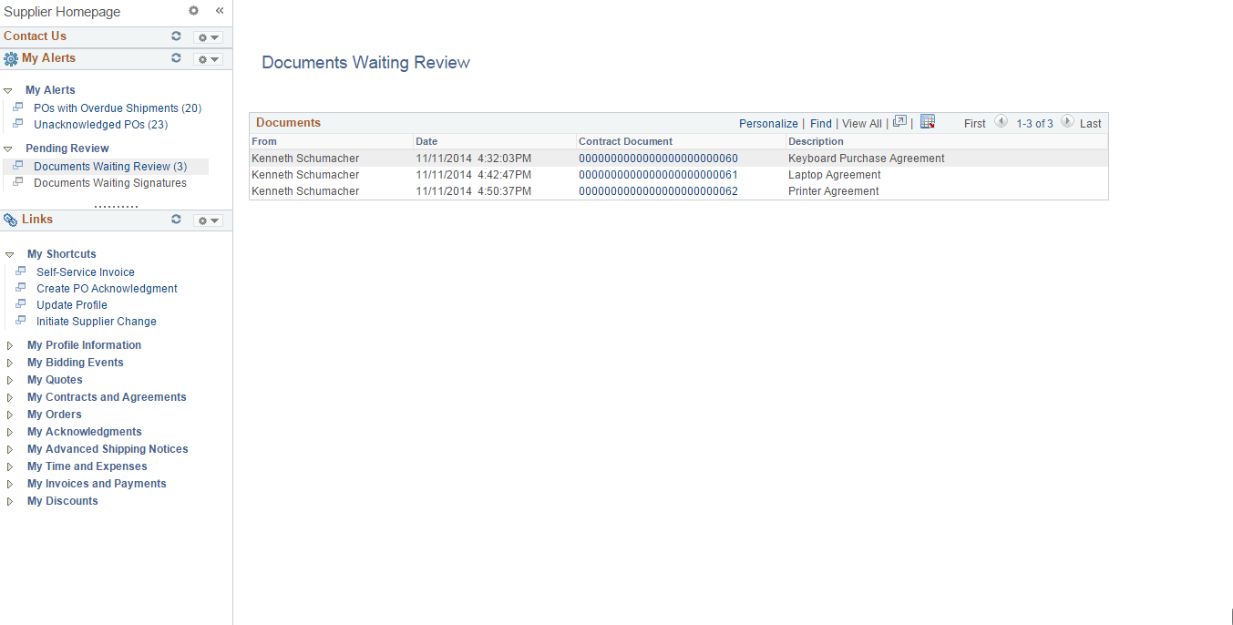 Supplier Homepage - Pending Review pagelet