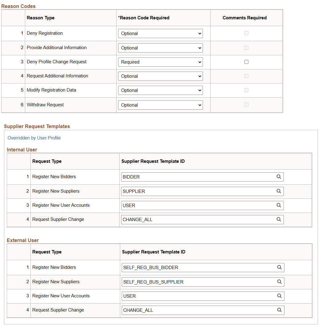 Supplier Request System Setup - General page (2 of 2)