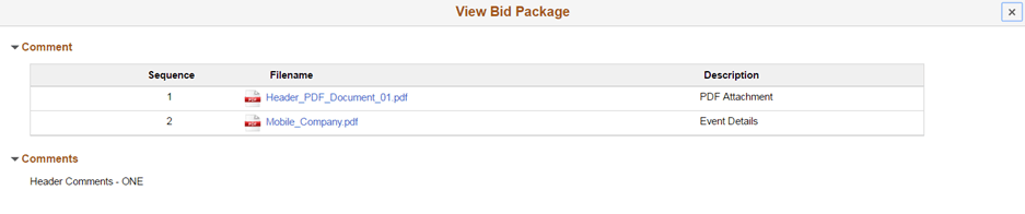 View Bid Package page