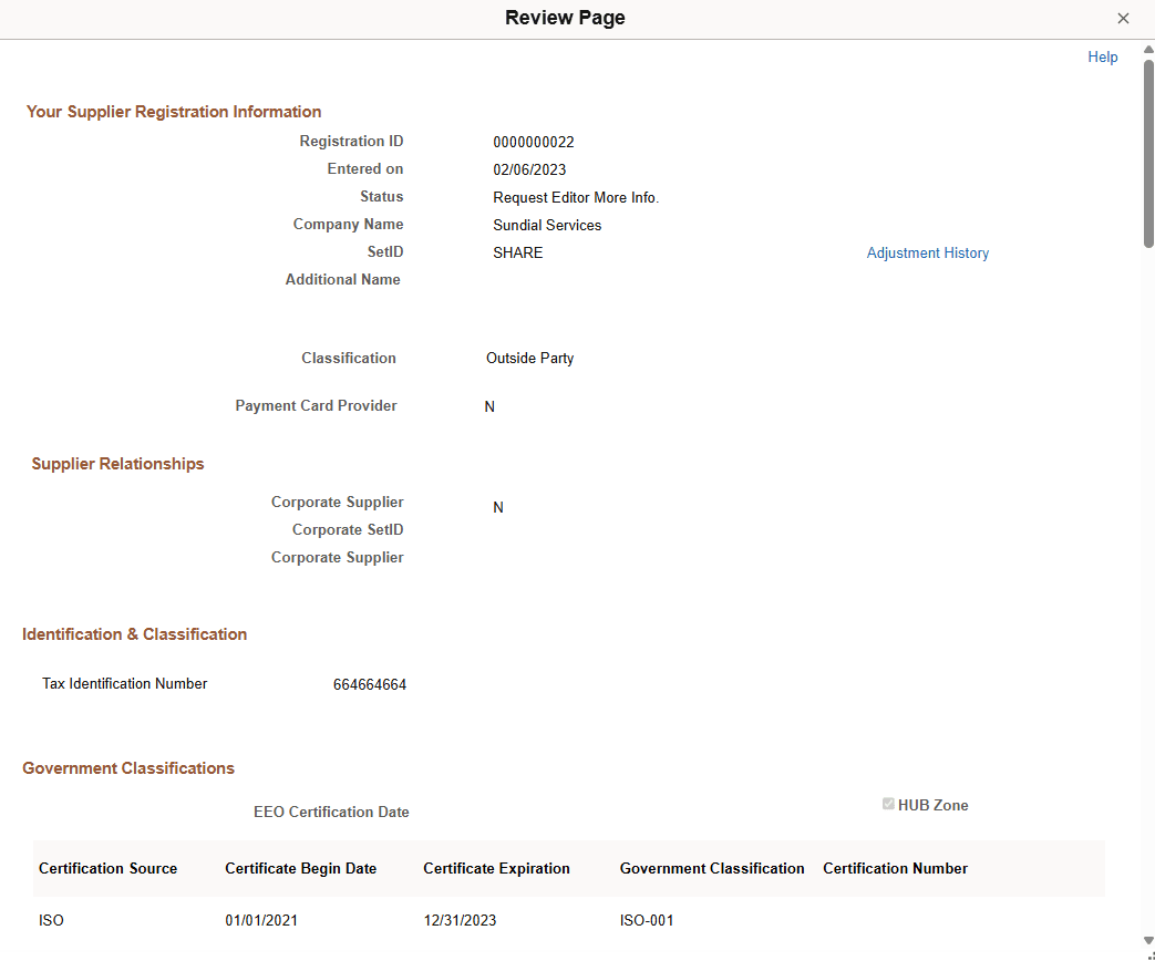 View History - Review page