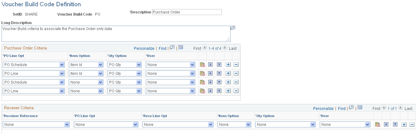 Voucher Build Code Definition page