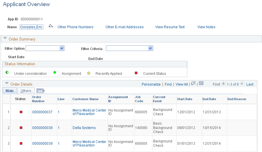 Applicant Overview page (1 of 2)