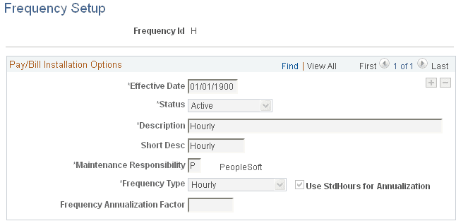 Frequency Setup page