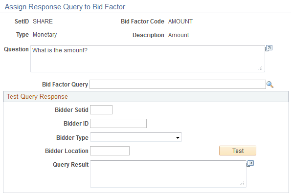 Assign Response Query to Bid Factor page