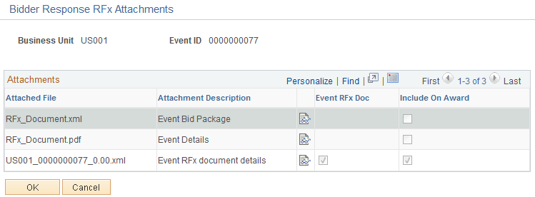 Bidder Response RFx Attachments page