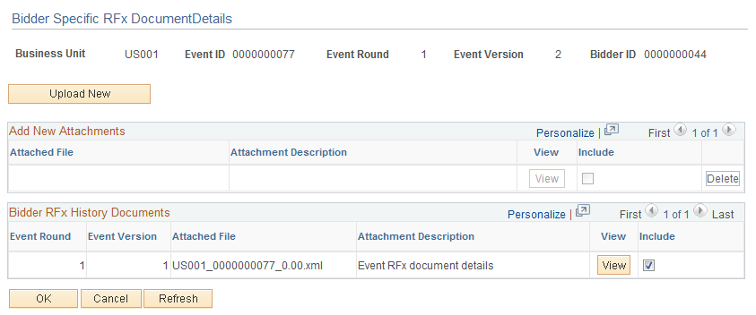 Bidder Specific RFx Document Details page