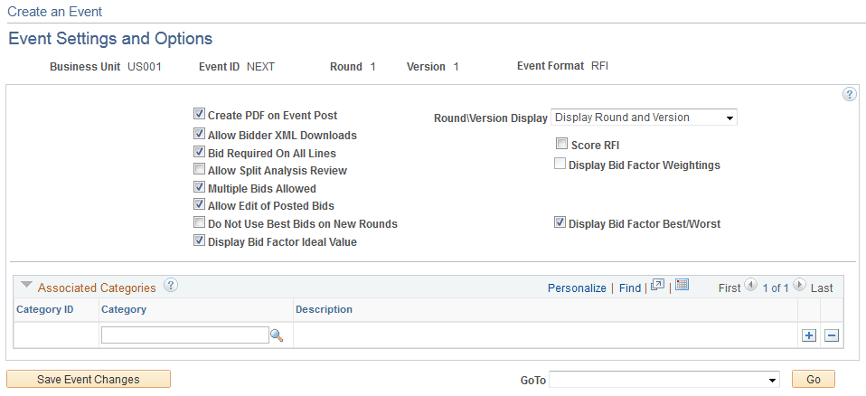 Event Settings and Options page (RFI)