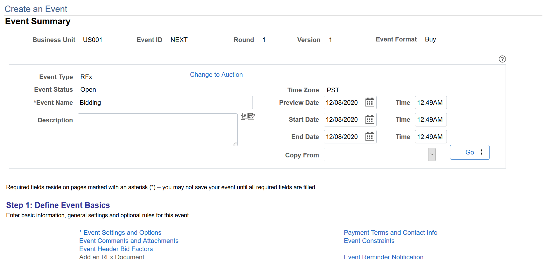 Event Summary page (1 of 3)