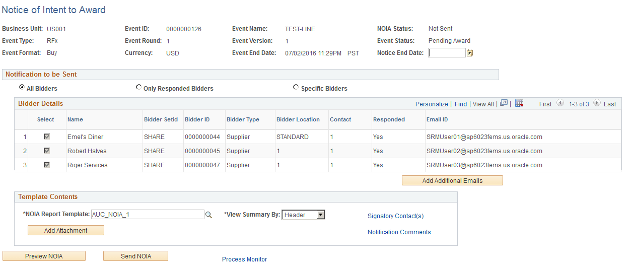 Notice of Intent to Award page