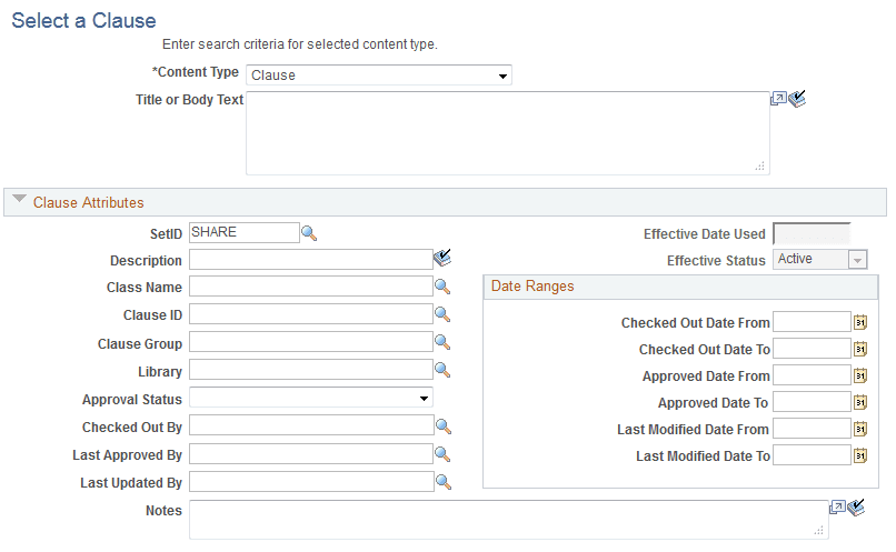 Select a Clause page