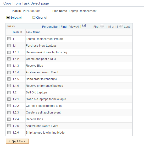 Select Tasks to Copy page