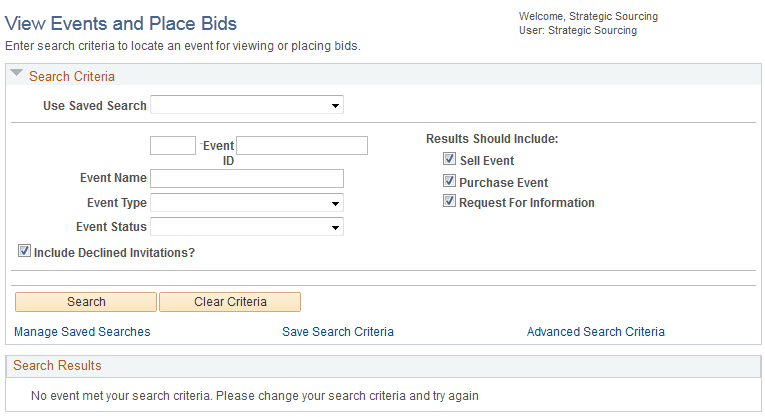 View Events and Place Bids page
