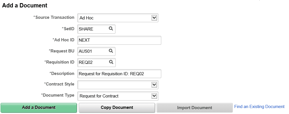 Add a Document for Ad Hoc Requisition