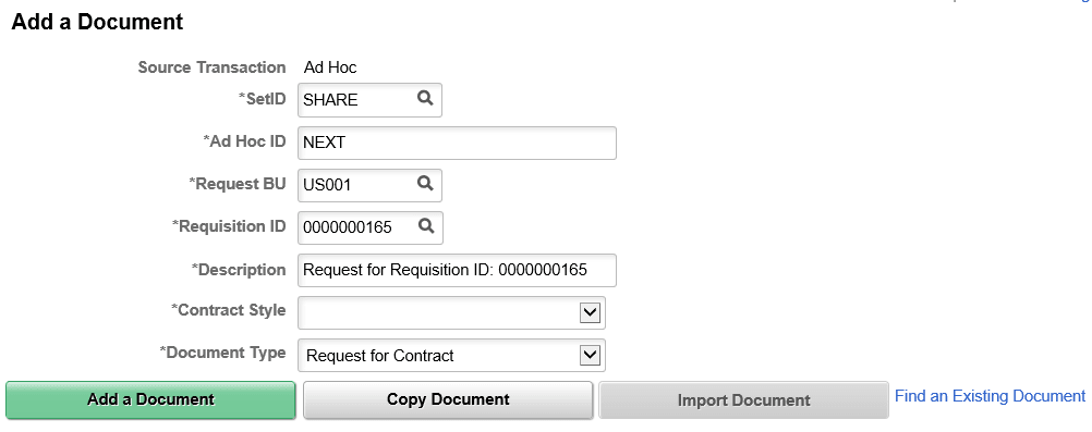 Add a Document page - Requisition