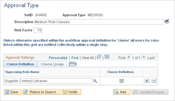 Approval Type page: Clause Definition tab