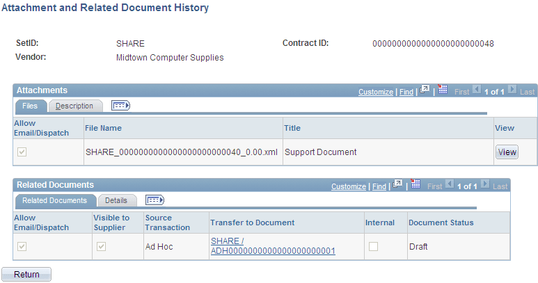 Attachment and Related Document History page