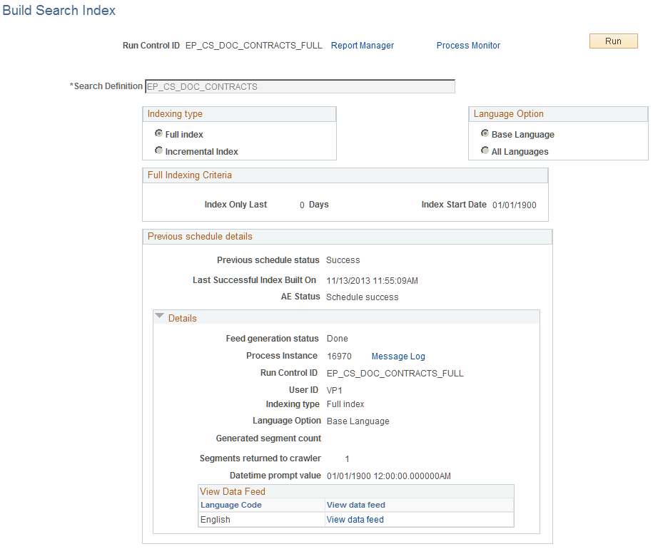 Build Search Index page