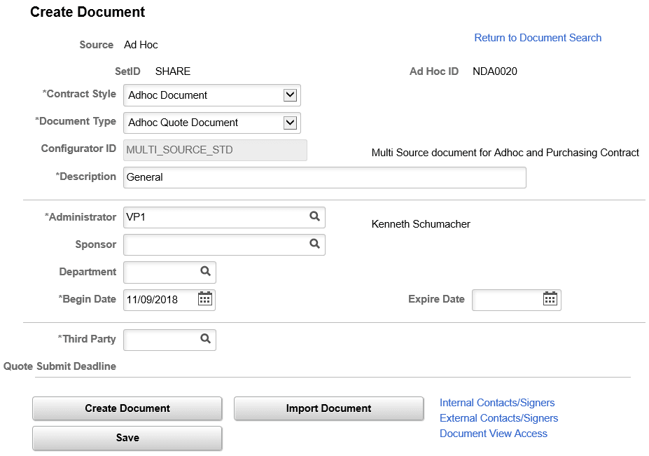 Create Document page (Ad Hoc)