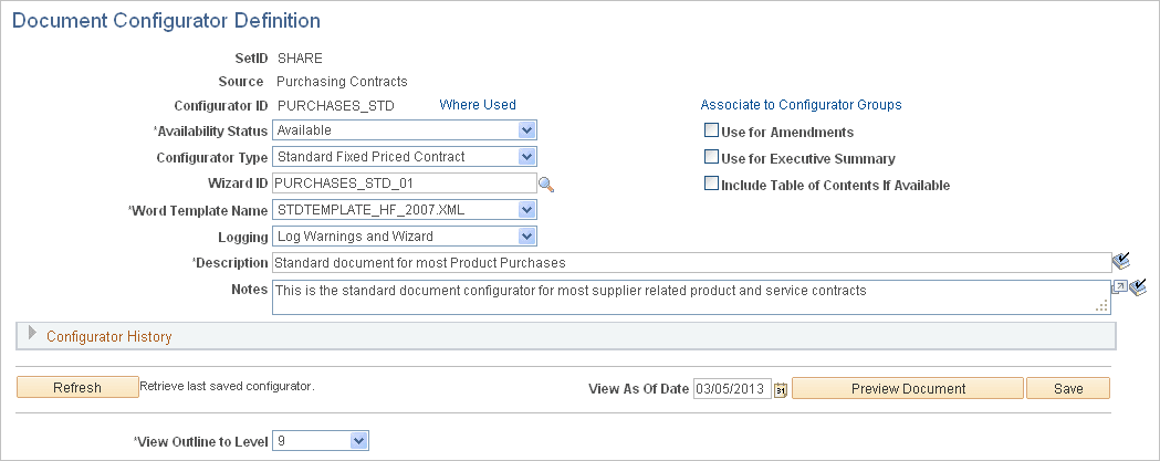 Document Configurator Definition page: Basic Info tab (1 of 2)
