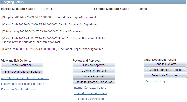 Document Management page with signing details