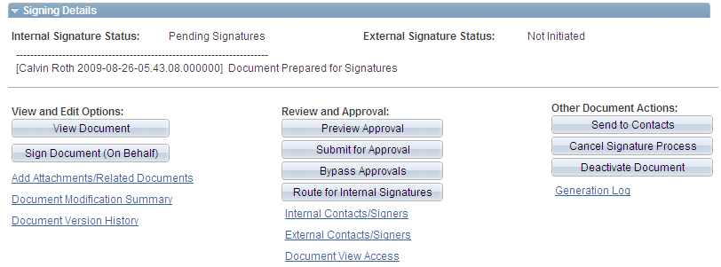 Document Management page with signing details