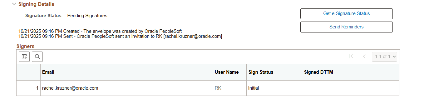 Document Management page - Signing Details section