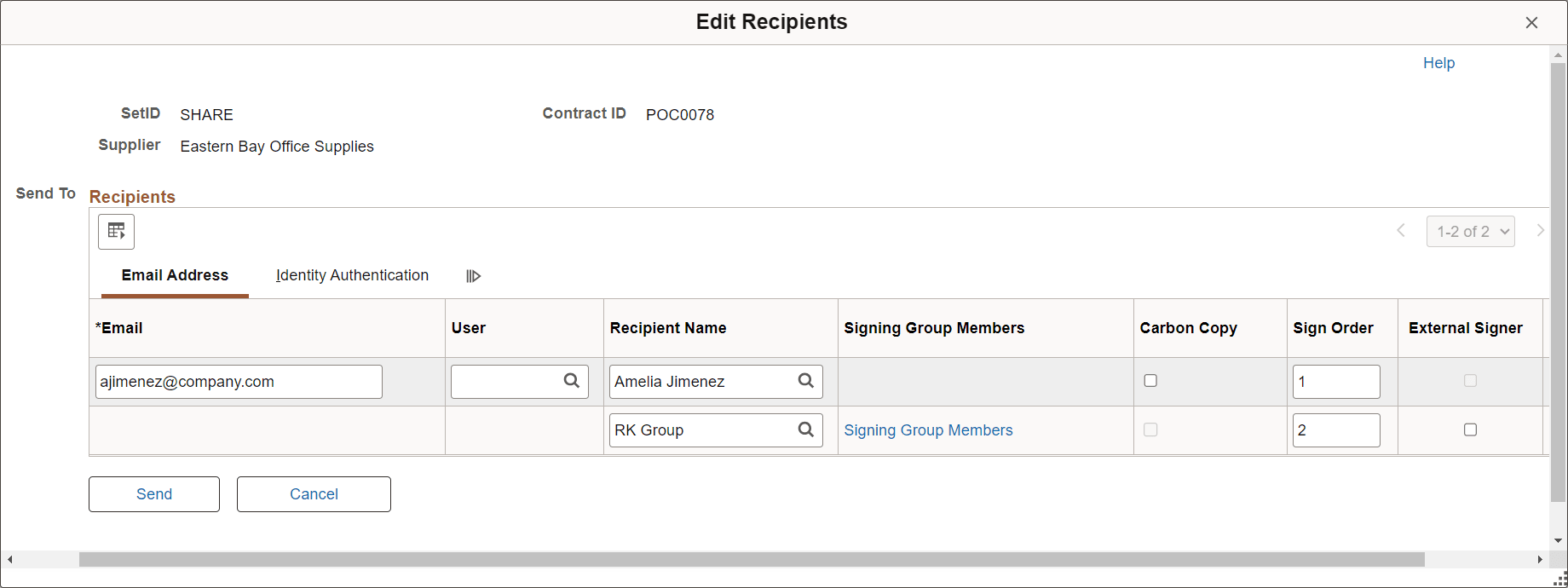 Edit Recipients page (2 of 2)
