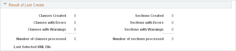 Import Clauses/Sections page - Result of Last Create section