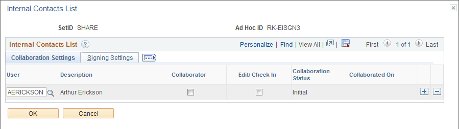 Internal Contacts List page (1 of 2)