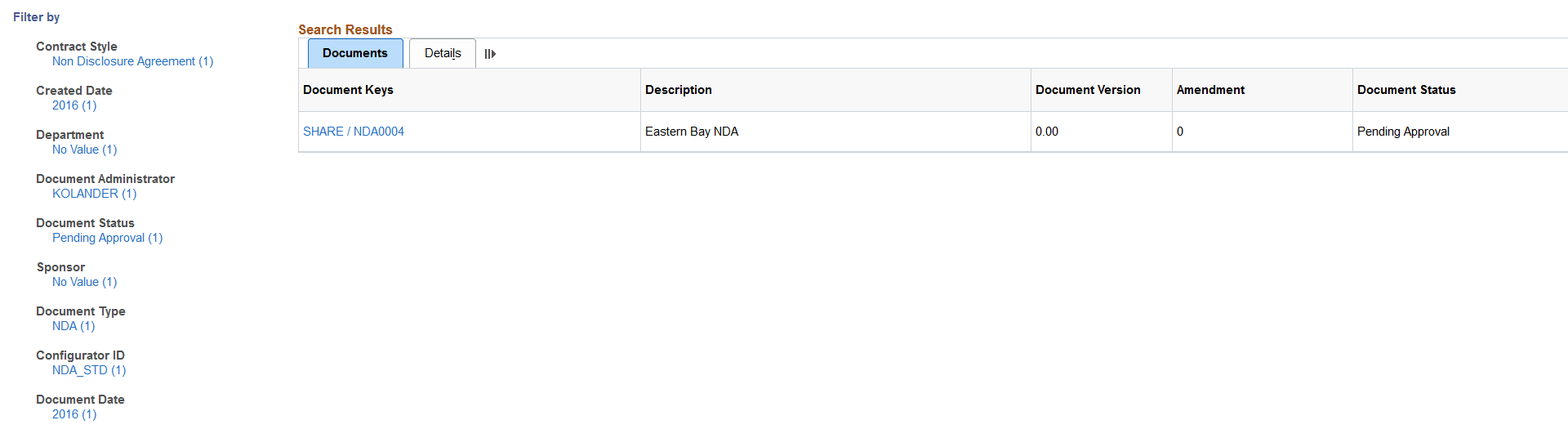 Keyword Search for Documents - Search Results page