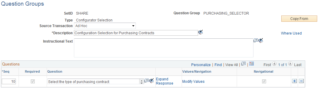 Question Groups - Configurator page