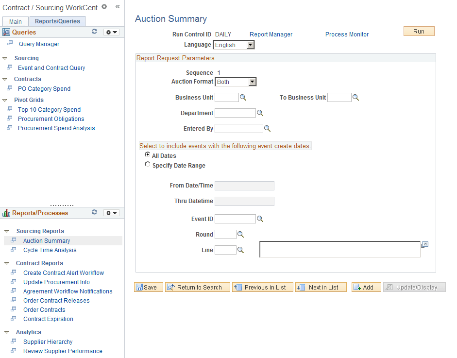 Reports and Processes Pagelet