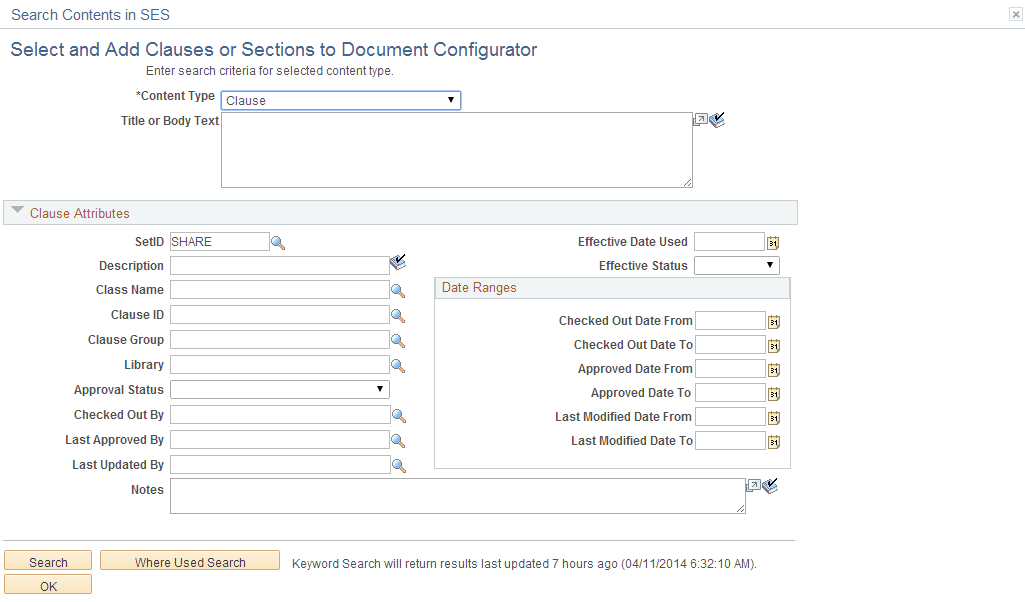 Select and Add Clauses or Sections to Document Configurator page