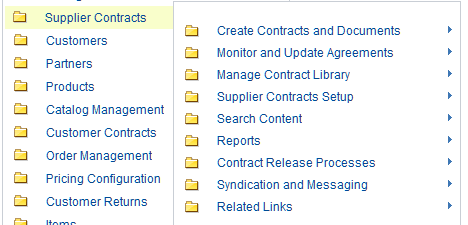 Supplier Contract Management menu options