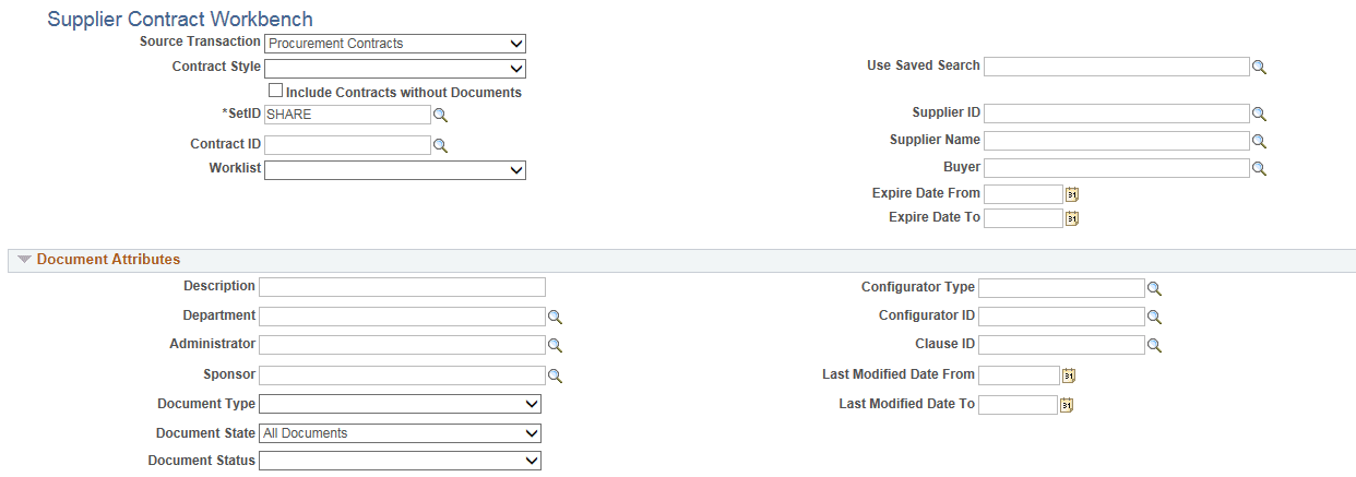Supplier Contract Workbench - Procurement Contracts page (1 of 2)