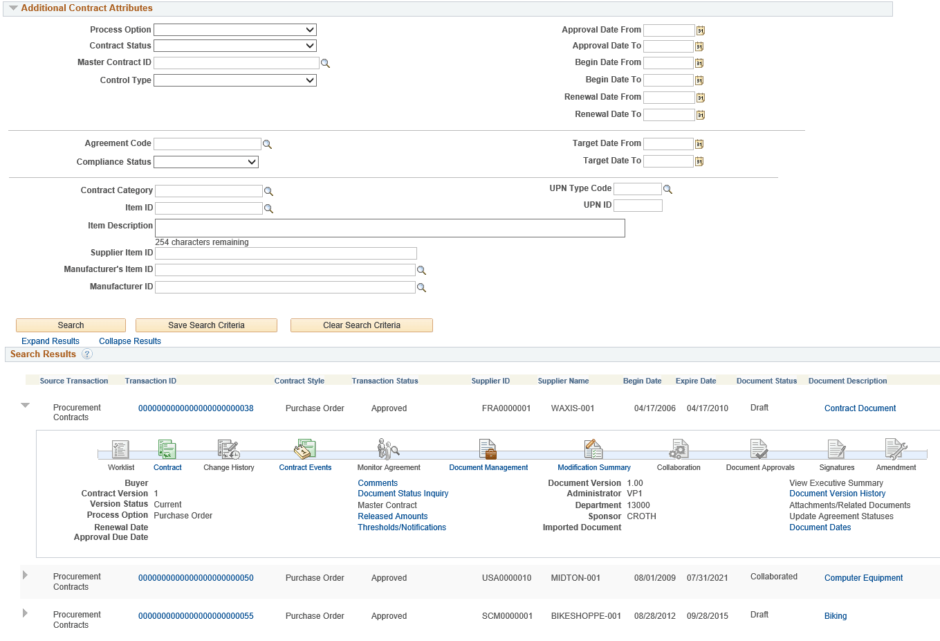 Supplier Contract Workbench - Procurement Contracts page (2 of 2)