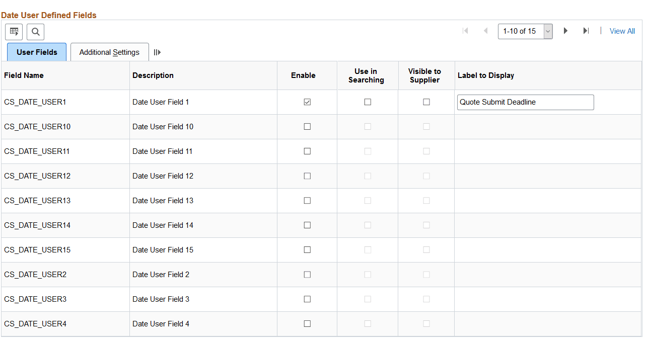 User Defined Fields page (2 of 4)