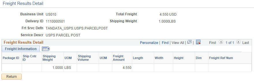 Freight Results Detail page